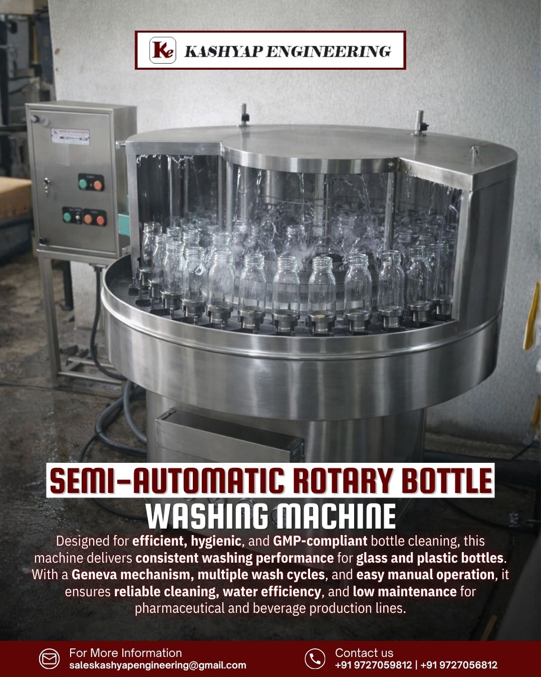 Semi-Automatic Rotary Bottle Washing Machine for Hygienic Bottle Cleaning